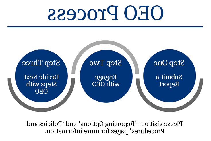 描述OEO过程的图形. 步骤1:提交报告，步骤2:与OEO接触，步骤3:与OEO决定下一步.
