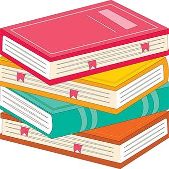 Cartoon drawing of stack of four books
